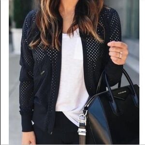Zella To the Max Mesh Bomber Jacket Black Zip Front Pocket Athleisure S